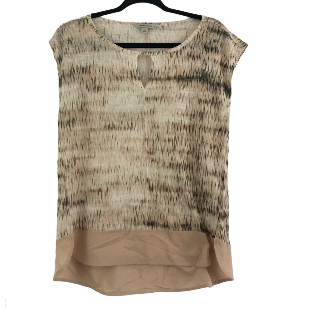 Calvin Klein Short Sleeve Cream and Black Blouse